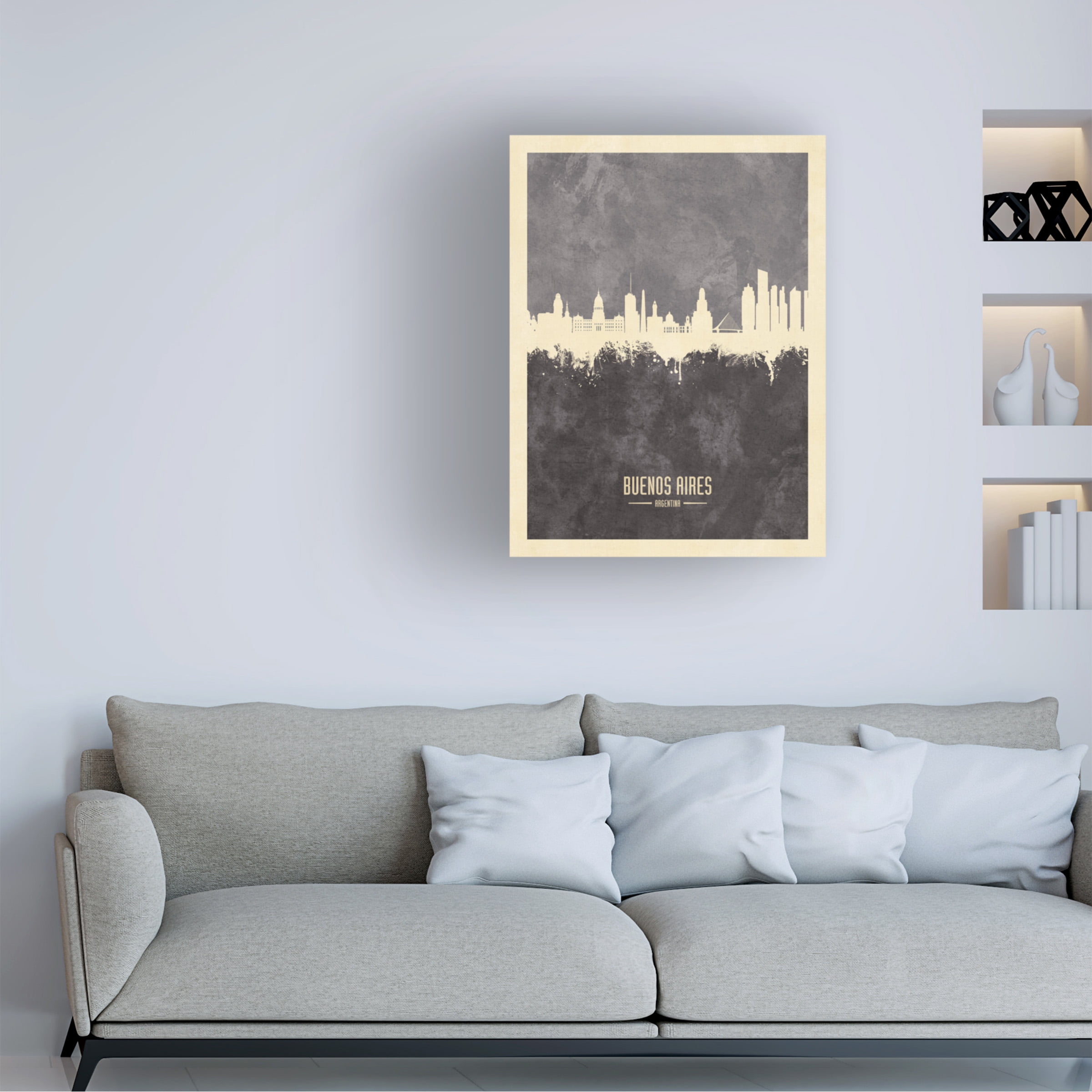 Michael Tompsett 'Buenos Aires Argentina Skyline Gray' Canvas Art