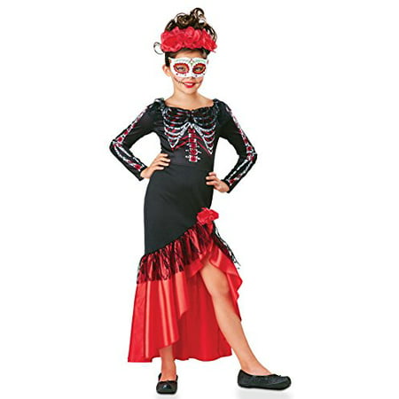 SEASONS DIRECT Halloween Girl's Day of The Dead Senorita Costume Includes Dress,Headpiece and Mask