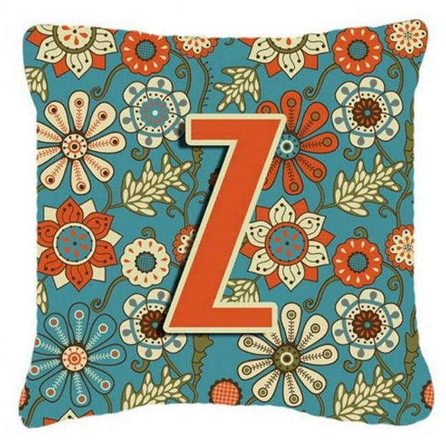 Carolines Treasures CJ2012-ZPW1414 Lettre Z Fleurs Rétro Bleu Toile Tissu Coussin Décoratif