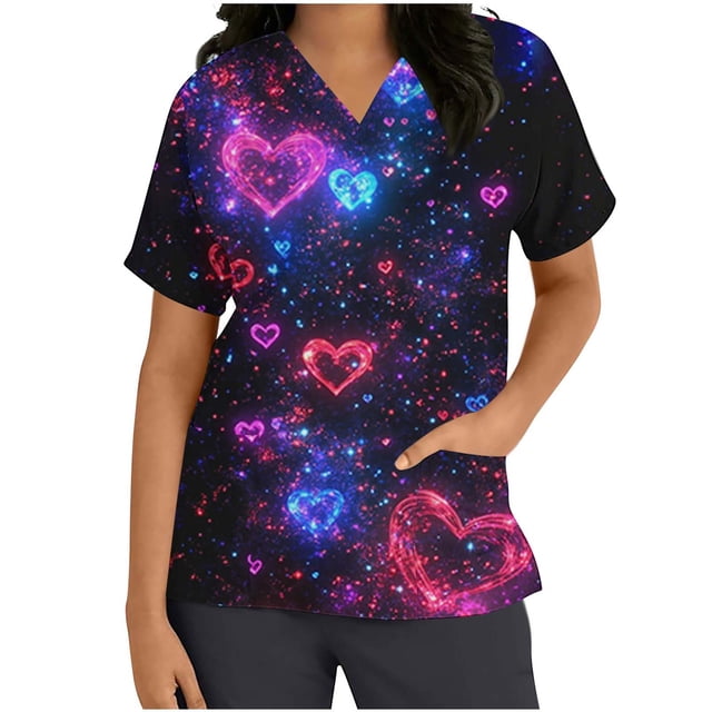 Tops Cortos para Mujeres con Cuello en V Y Bolsillo, Blusa de Manga Corta Impresa para Uso Casual Diario