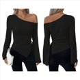 thumbnail image 3 of Top de Punto Ajustado con Hombros Descubiertos Y2K para Mujer, Top Asimétrico de Larga Acampanada Negro XXL, 3 of 7