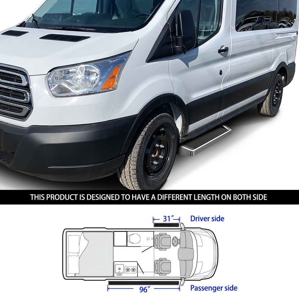 APS Running Boards 6 inches Silver Compatible with Ford Transit 2015-2025 Full Size Van 3-Door (Exclude 2022-2025 E-Transit) (Nerf Bars Side Steps Side Bars)