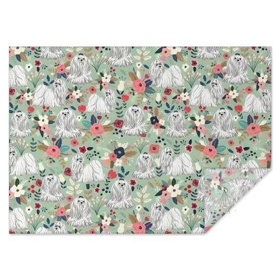 Maltese Dog and Flower Floral Rectangle Tablecloth 60"x84",Waterproof Polyester Rectangle Table Cloth, Wipeable Spillproof Polyester Tablecloth for Dining, Camping, Indoor and Outdoor