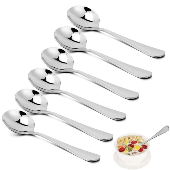 Gustave 6 Pieces Stainless Steel Soup Spoons Table Round Dinner Spoon Bouillon Spoons Silverware Home Kitchen Tableware, Dishwasher Safe, 5.1"