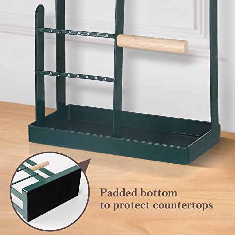 ProCase Jewelry Organizer Stand Necklace Holder, 4-Tier Jewelry Tower Rack with Earring Tray and Holes, 10 Hooks Necklaces Hanging Storage Tree Display for Bracelets Watches Earrings Rings -Green