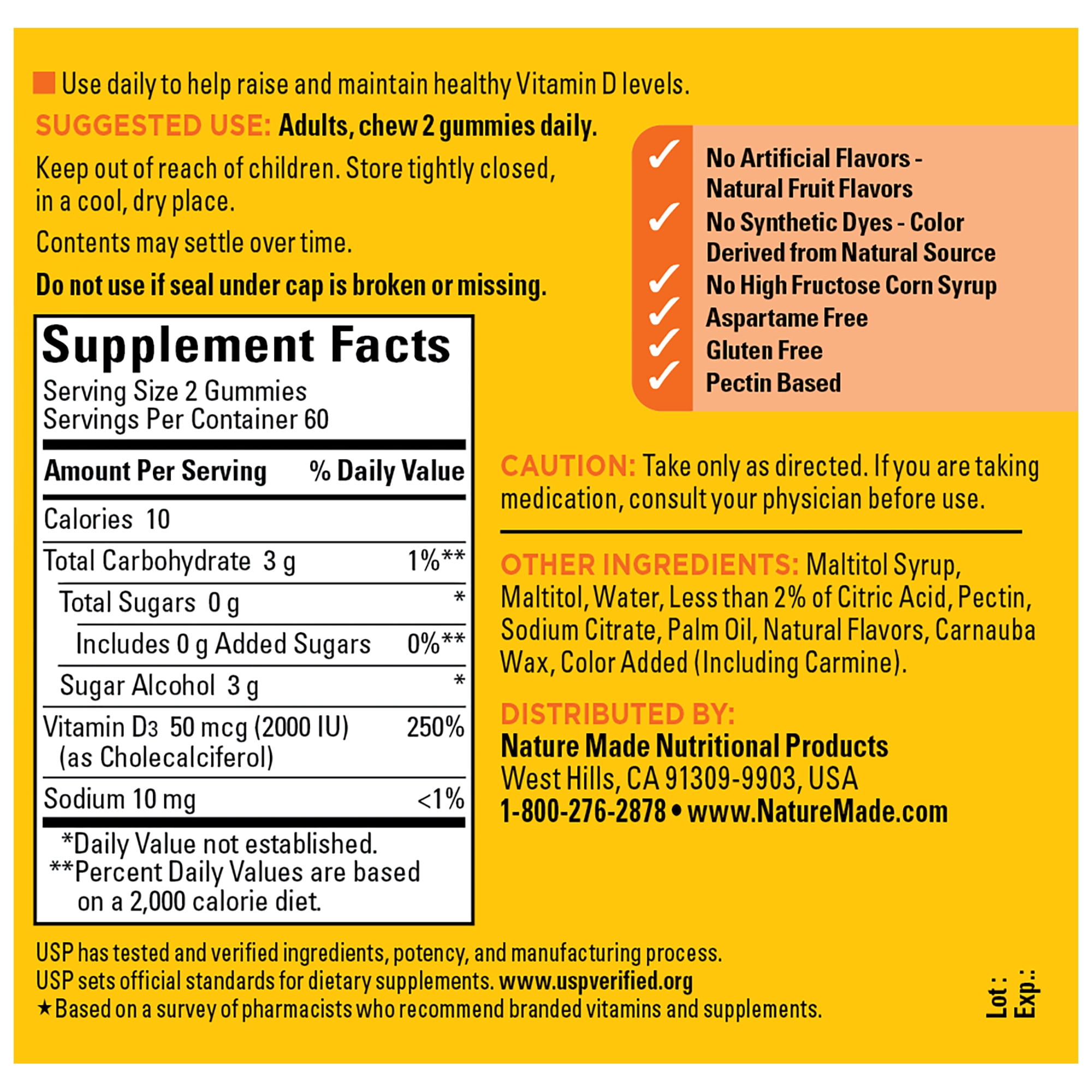 Nature Made Zero Sugar Vitamin D3 Gummies, Sugar Free Gummies, 120 Count