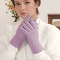 thumbnail image 2 of Winter Knitted For Double Layer Fleece Lined Touchscreen Thickened Thermal Warm Windproof Cold Weather Riding Cycling Driving Outdoor Activities Gloves Mittens Light Purple One Size, 2 of 4