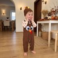 thumbnail image 5 of Cenuakty Baby Boy Thanksgiving Outfits Long Sleeve Print Romper Suspender Pants Hat, 5 of 9