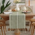 thumbnail image 1 of XINQIHANG Farmhouse Table Runner Rustic Style 13\u201c x 48\u201d, Braided Striped Linen Fall Table Runner 48 Inches Long with Tassels for Dining Room Kitchen Reading Dresser Décor,Green, 1 of 6