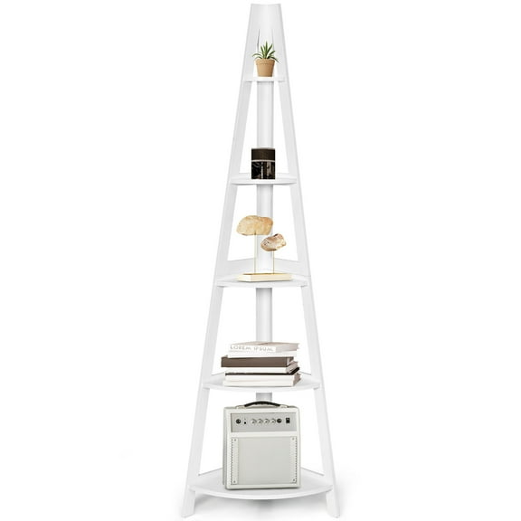 Costway 5 Tier Corner Ladder Shelf Floor Stand Shelves Bookshelf Display Bookcase