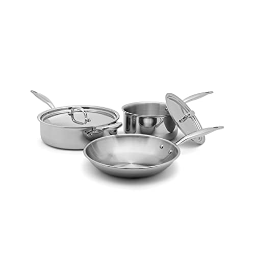 Heritage Steel 5 Piece Essentials Cookware Set - Titanium Strengthened 316Ti Stainless Steel with 5-Ply Construction - Induction-Ready and Fully Clad, Made in USA