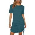 thumbnail image 2 of Maqroz Women's Dresses Casual Summer Side Drawstring Tunic Dress 2026 Trendy Casual Crew Neck Short Sleeve Spring Vacation T Shirt Dress Bodycon Wrap Ruched Mini Sundress Green L, 2 of 7