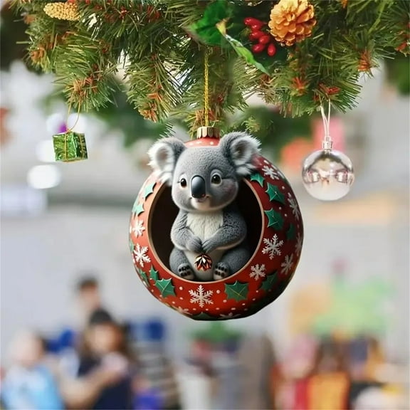 Taicans ‌Adorable Koala Christmas Tree Ornament,3.14in Acrylic Ball with Hanging Ribbon,Festive Holiday Decoration for Xmas Tree,Home,office,2025 Holiday Gift‌