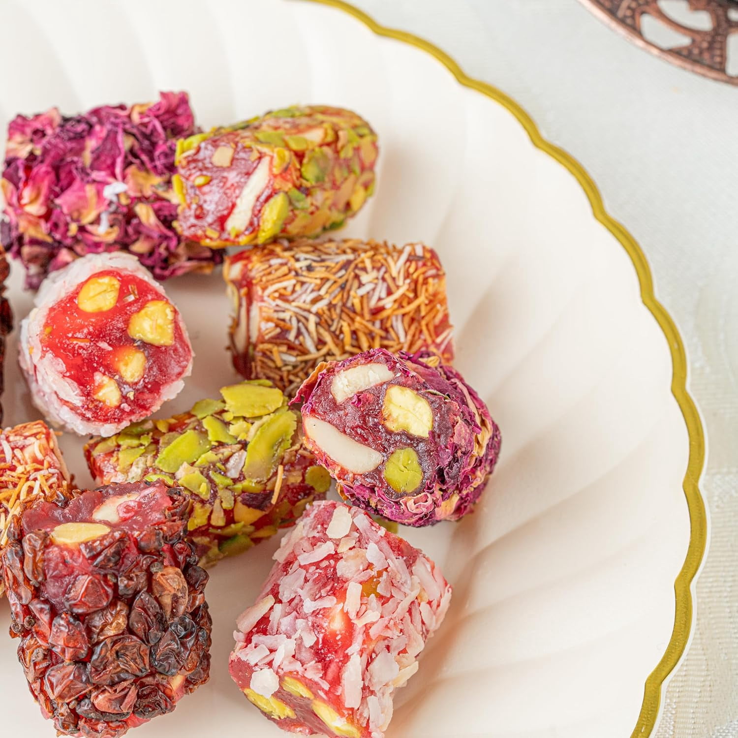 Zaitoune Turkish Delight Mix (Lokum), Pomegranate, Pistachio, Kataifi, Rose & Coconut, Individually Wrapped, 250g
