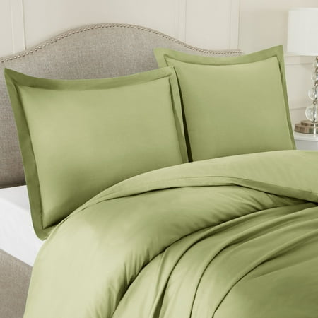 Queen Size 3 Piece Duvet Cover Set With Pillow Shams Sage Green