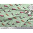 thumbnail image 2 of Soimoi Green Cotton Voile Fabric Text & Motor Vehicle Vintage Printed Fabric 1 Yard 42 Inch Wide, 2 of 3