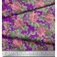 thumbnail image 3 of Soimoi Tissu en Rayonne Violet Imprimé Feuilles & Roses Tissu au Mètre 42 Pouces de Large, 3 of 3