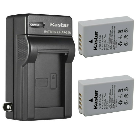 Kastar 2-Pack Battery and AC Wall Charger Replacement for Nikon EN-EL24 ENEL24 EN-EL24a ENEL24a Battery, Nikon MH-31 Charger, Nikon 1 J5 1J5, Nikon DL18-50 DL1850, Nikon DL24-85 DL2485 Digital Cameras