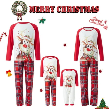 

Christmas Family Matching Pajamas Sets Elk Print Tops Plaid Pants Xmas Holiday Sleepwear Loungewear Jammies Pjs Outfit