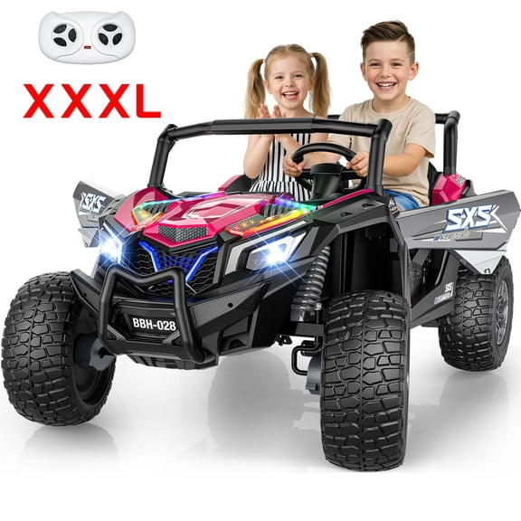 TOYBSNR 24 Volt 2-Seater Ride on Toys with Remote Control, 4WD XXXL Electric Car for Kids Ages 3-14, Ride on Cars UTV with 15" EVA Tires, Rainbow LED Lights, Bluetooth Music, Spring Suspension, Pink