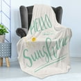 thumbnail image 4 of Hello Sunshine Soft Flannel Fleece Throw Blanket, Lettering Design with Sun Motif Calligraphic Arrangement, Cozy Plush for Indoor and Outdoor Use, 70" x 90", Pale Blue Eggshell, by Ambesonne, 4 of 5
