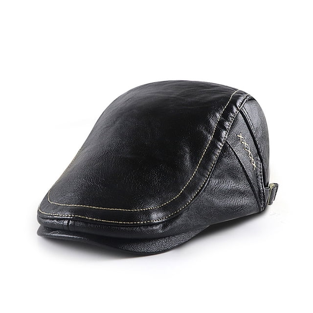 Gorra plana de cuero negro para hombre y mujer