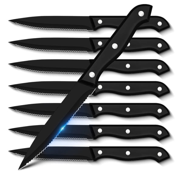 Steak Knives Set of 8,Sharp Serrated Dinner Knife Kitchen Cutting Knife for Meat Cheese Stainless Steel Black Knife Cutlery Set Dishwasher Safe