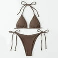 thumbnail image 5 of 1 Set Ribbed Backless Pads Bikini Set Halter Triangle Bra Side Tie Thong Swimwear Beachwear, 5 of 6