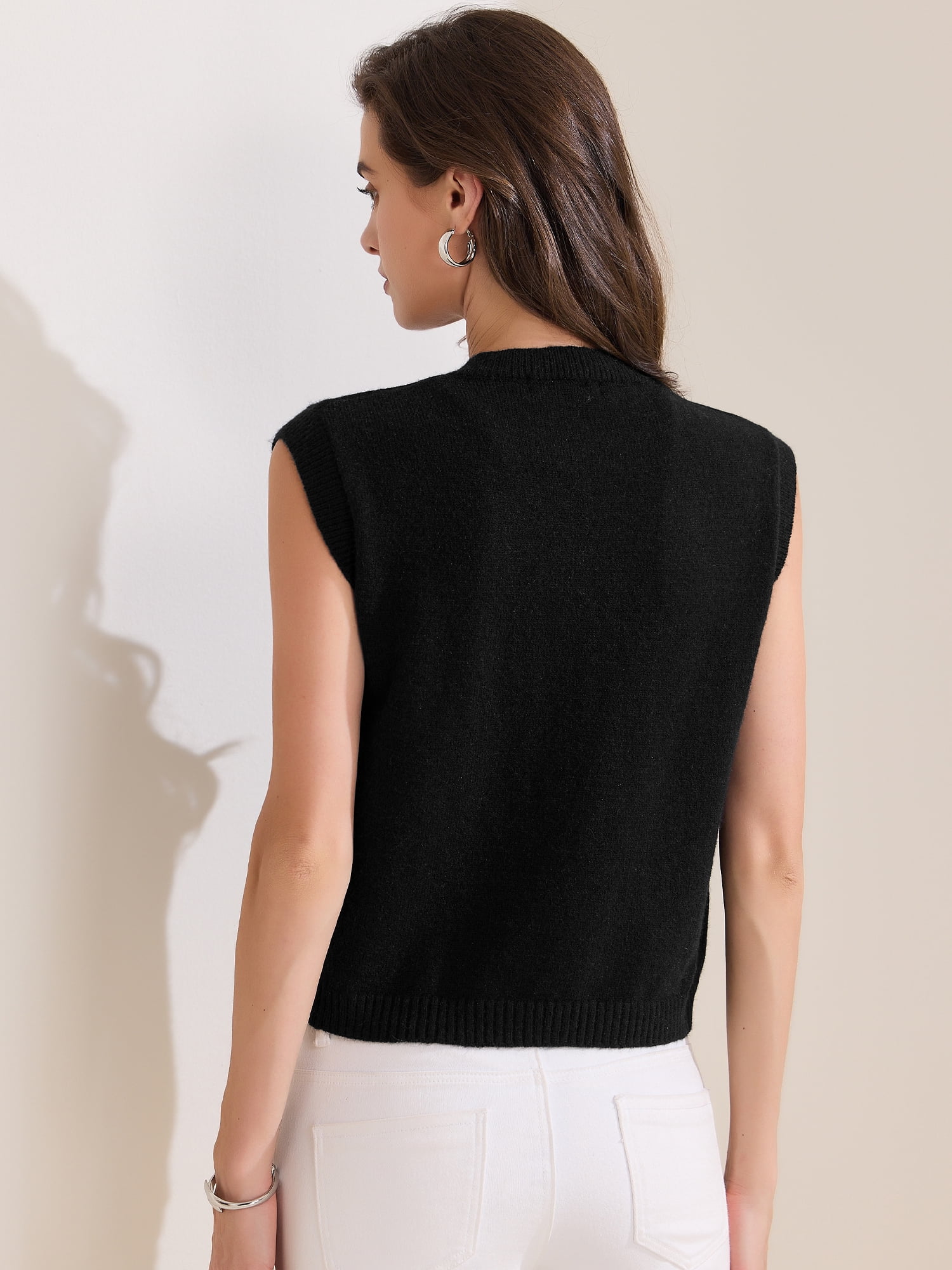 DARING DIVA Women's Button Down Crochet Chunky Knit Sweater Vest S Black