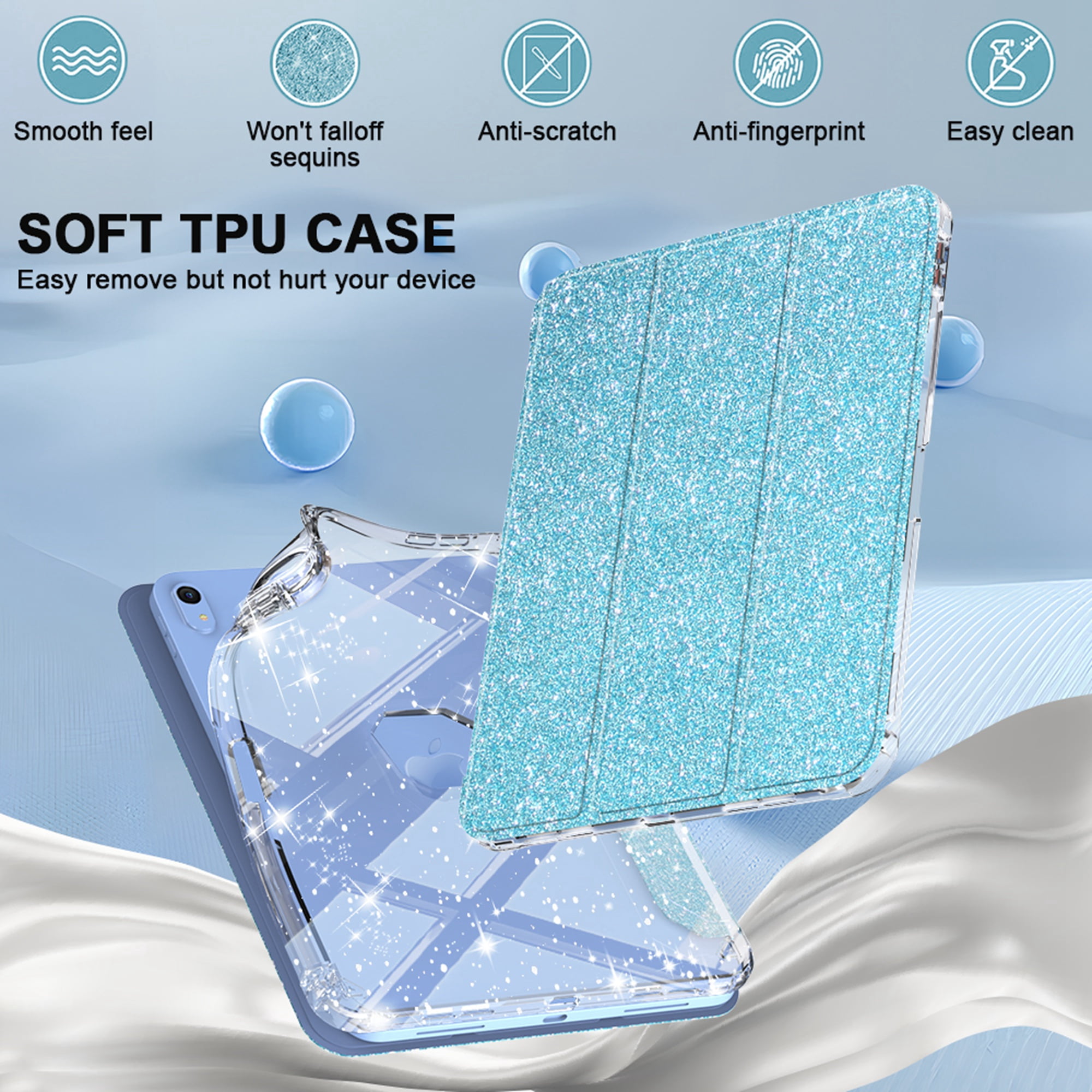 Dteck Smart Case for iPad iPad (A16) 11th Generation 11-inch 2025, iPad 10th Generation 10.9-inch 2022,Glittering Sparkly Shockproof Cover with Sparkly Crystal Clear Back and Pencil Holder,Blue