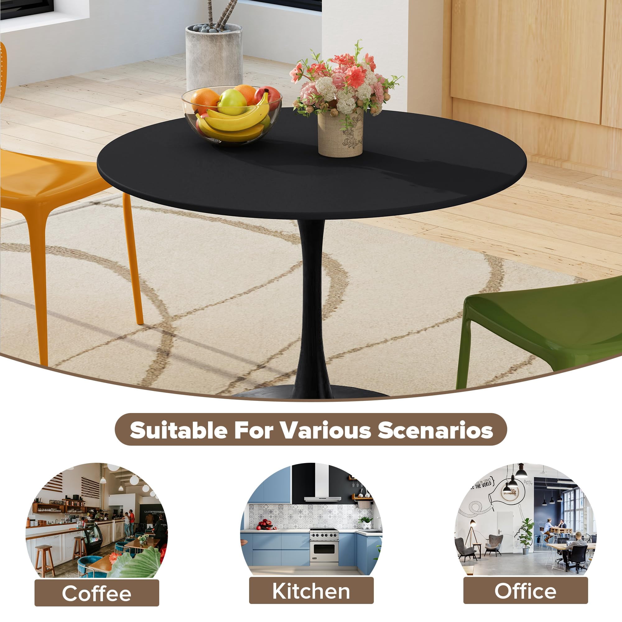 Miniyam 42" Round Pedestal Dining Table for 4-6, Small Kitchen Table with Wood Top, Black