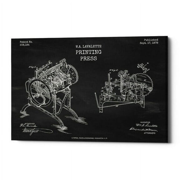 Epic Graffiti "Printing Press Blueprint Patent Chalkboard" Giclee Canvas Wall Art, 12" x 18" 12" x 18"