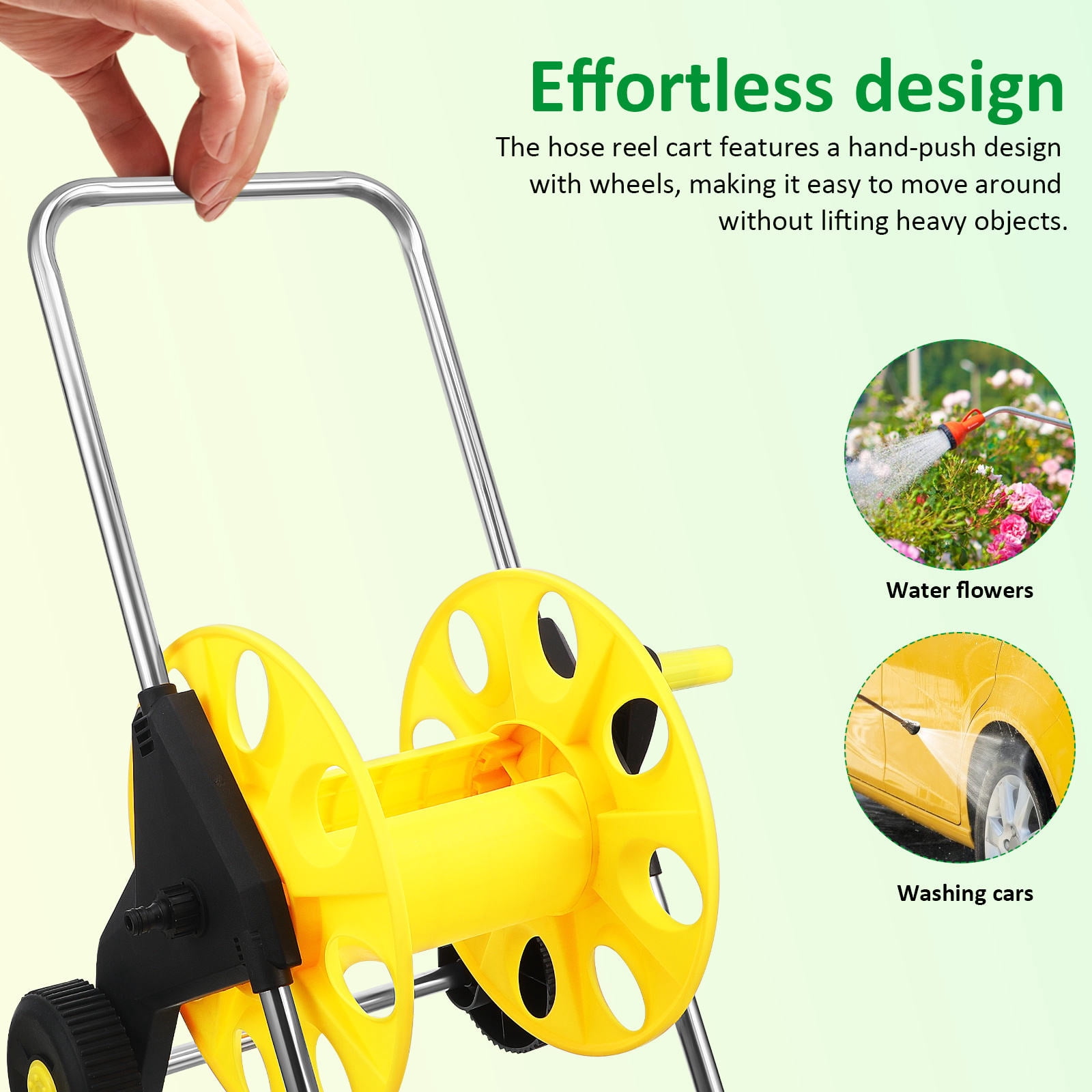ETEREAUTY Garden Hose Reel Cart with Wheels Yellow Durable Hose Storage Trolley for Easy Outdoor Use