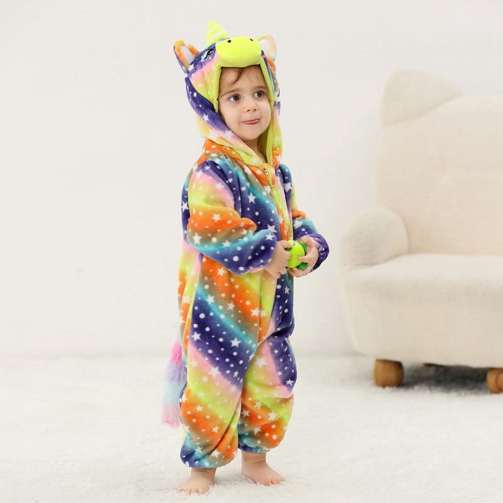 LOLANTA Baby Toddler Girls Unicorn One-piece, Infant Fleece Hooded Rompers, Double Way Zipper Closure 6 Months-3T
