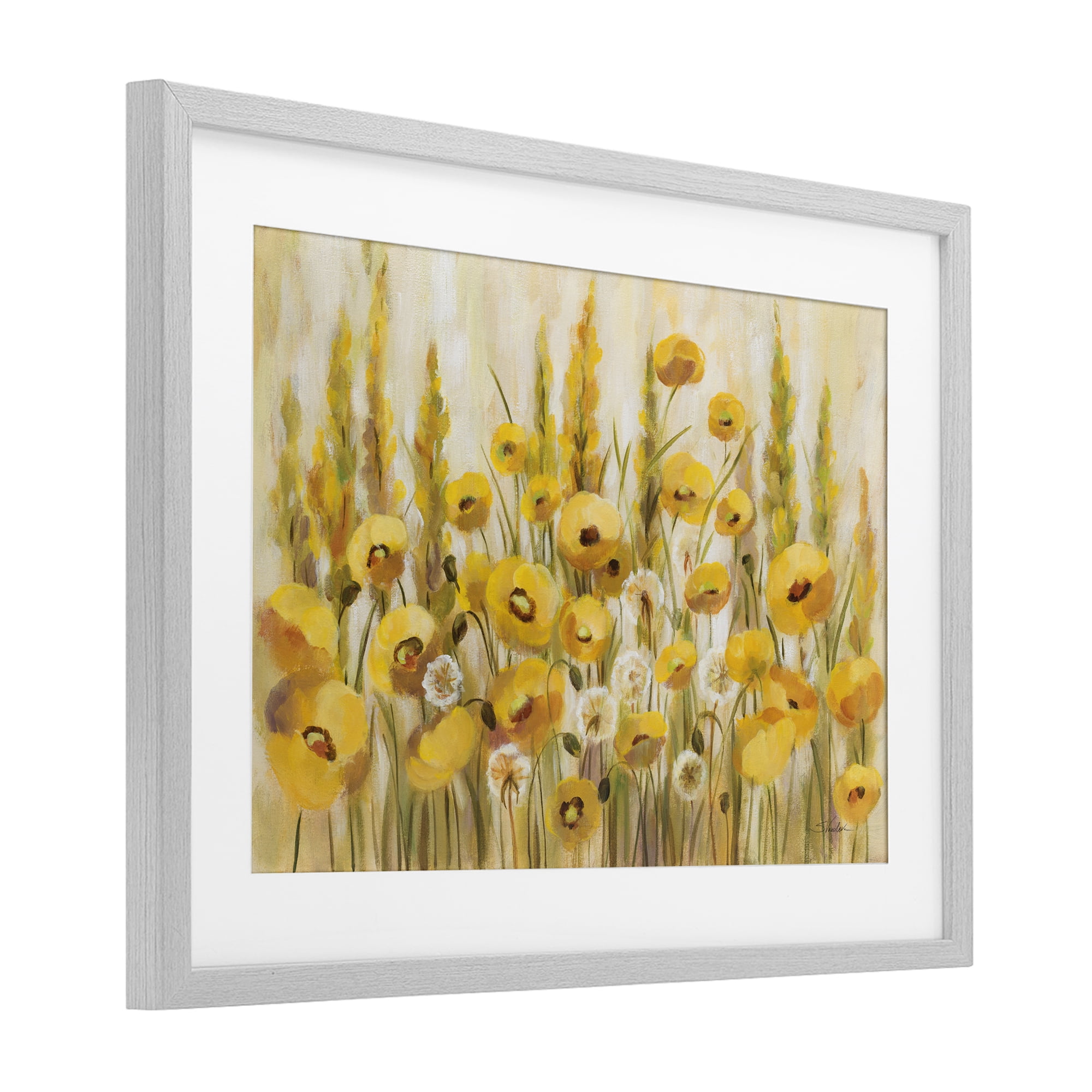 Stupell Industries Yellow Field of Poppies Gray Framed Print Under Glass, design by Silvia Vassileva
