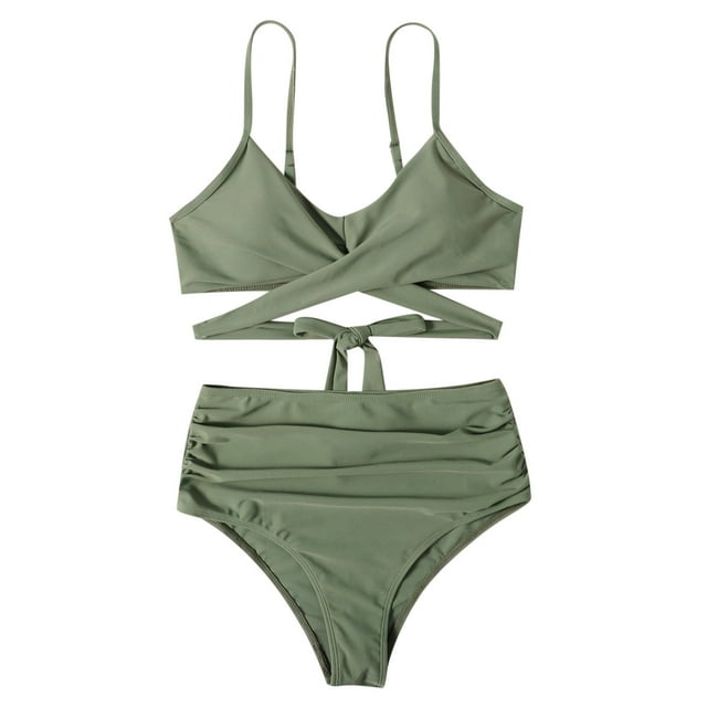 DPTALR Women Split Swimsuit Show Waist Printing Cross Bikini