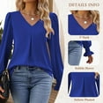 thumbnail image 4 of SWQZVT Womens Tops Long Sleeve Blouses V Neck Business Work Shirts Bubble Sleeve Smocked Ruffle Cuffs Pleated Tunic Tops, 4 of 8