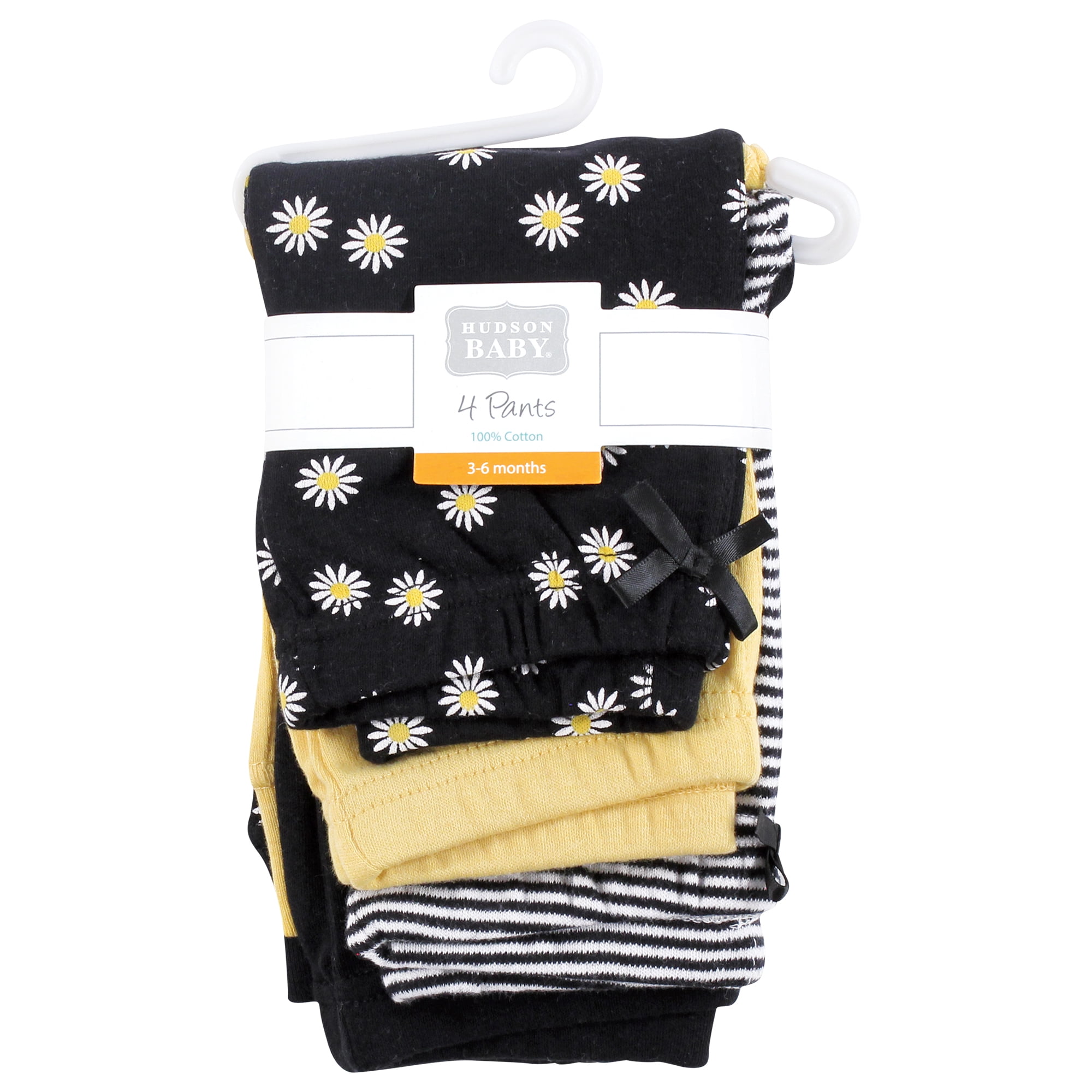 Hudson Baby Girls Cotton Pants and Leggings, Black Daisy, 3T