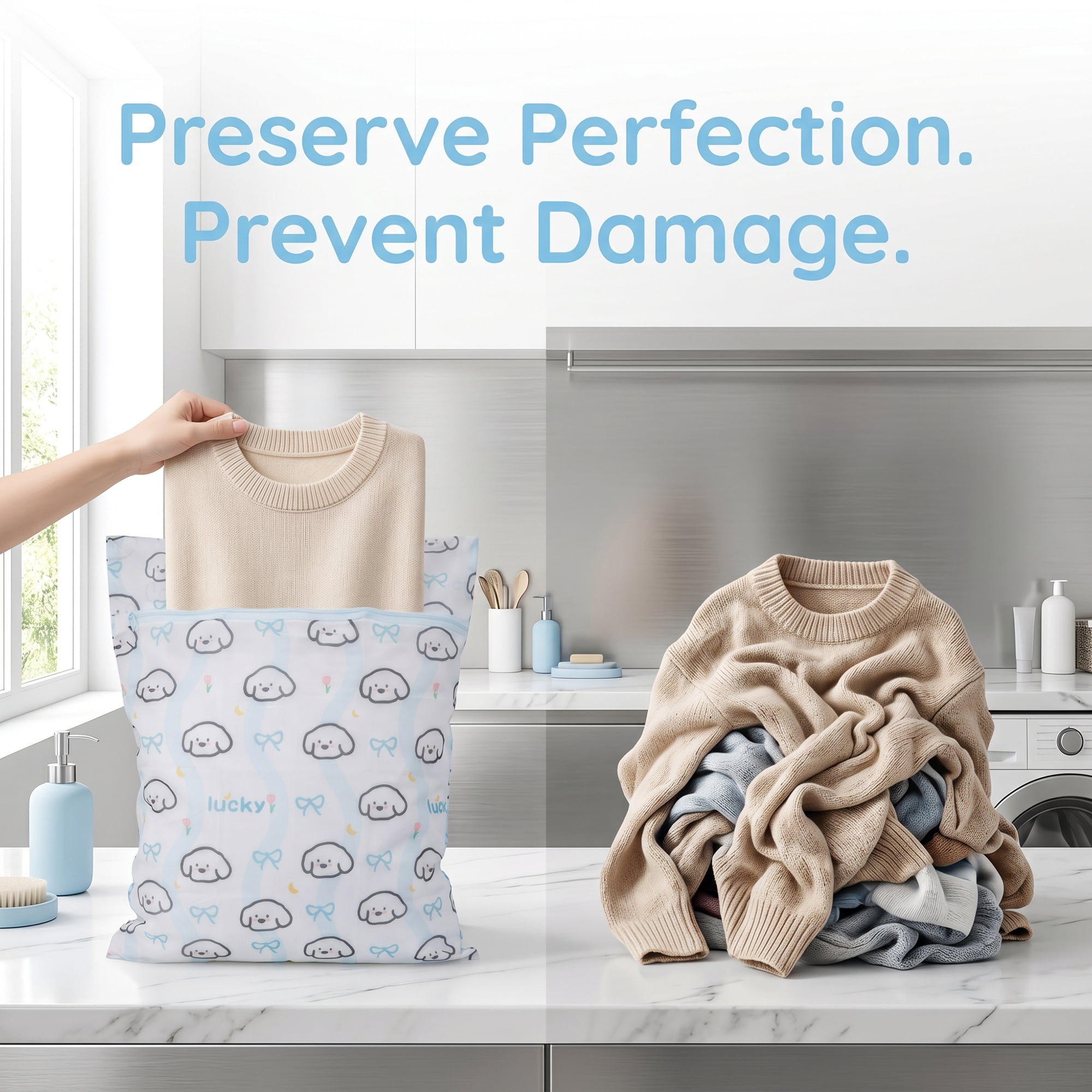 Unique Bargains 2Pcs Durable Mesh Zipper Closure Laundry Bags Blue 15.7" x 19.7"