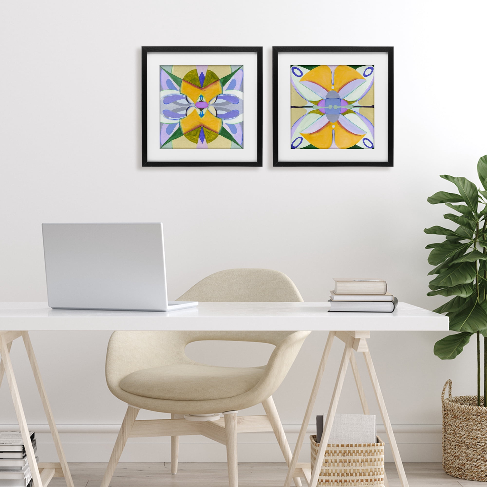 Stupell Industries Kaleidoscopic Revival Hues 2 Piece Black Framed Print Under Glass Set, design by Melissa Wang