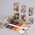 thumbnail image 4 of Cotton canvas large capacity pen curtain 12 24 36 48 72 hole big face Meow adorable cat cartoon men's and women's colored pencil case, 4 of 5