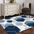 thumbnail image 3 of 2.7x5 Area Rugs, Navy Blue Marble Non-Skid Rubber Backing Large Rectangle Rugs - Living Room Bedroom Home Office, Gold White Geometric Hexagon Modern Indoor Floor Mat Carpets Washable Rug, 3 of 9