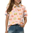 thumbnail image 2 of Girls Polo Shirt Henley Short Sleeve Cute Cartoon Animal Print School Uniform Button Closure Active Causal T Shirts, 150, 2 of 5