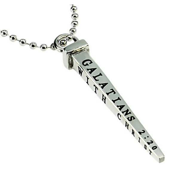 CRUCIFIED WITH CHRIST Nail Cross Necklace Galatians 2:20, Stainless Steel Bead Chain