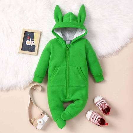 

Fall Deals Juebong Spring Autumn Infant Toddler Baby Long Sleeve Hooded Bear Ear Romper With Pockets Jumpsuit Green 0-3 Months