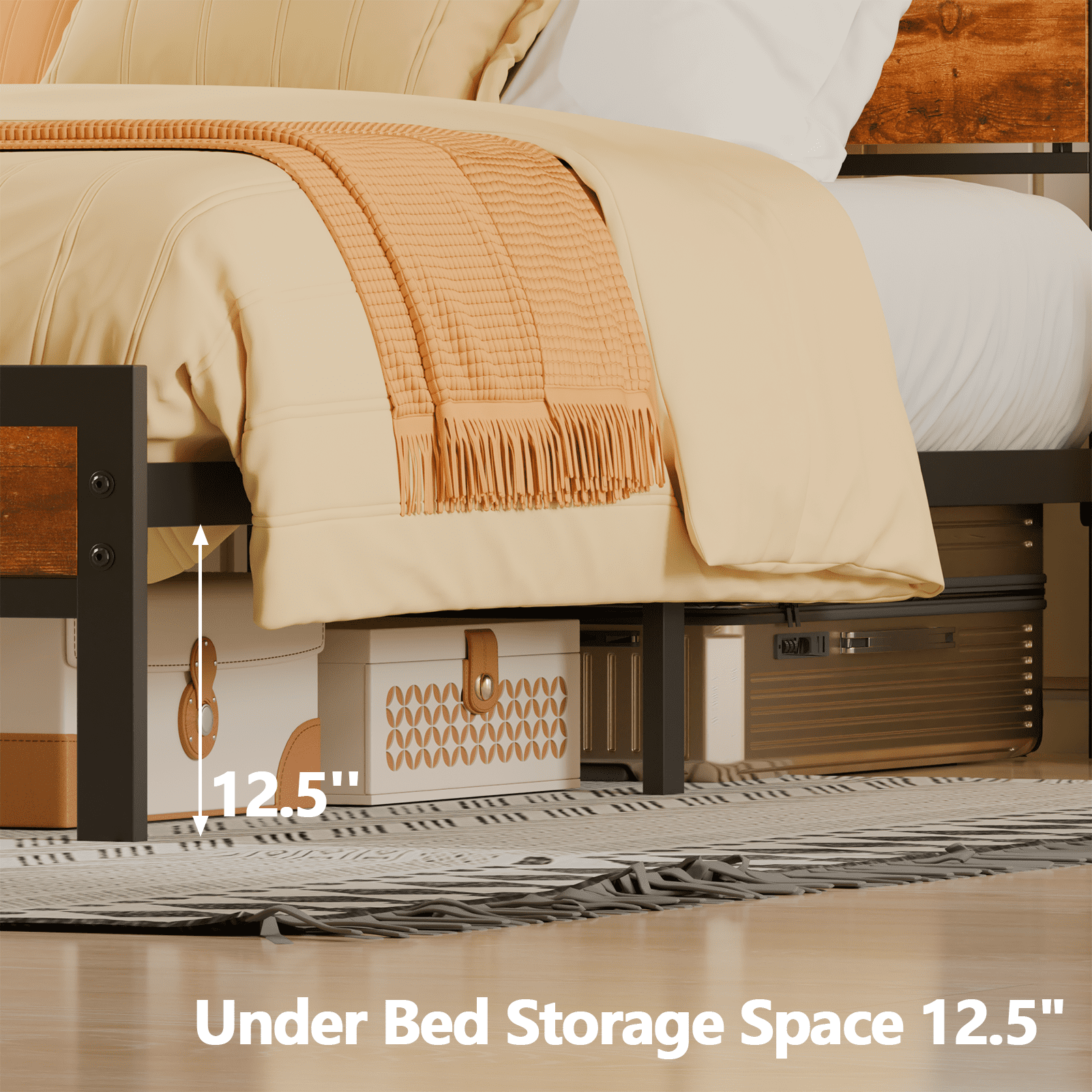 Tydimor Full RGB LED Strip Platforrm Bed Frames with Headboard Metal, Storage Shelves & Underbed, Niose Free, No Box Spring Needed