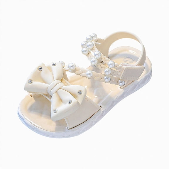 Ymyiu Kids Sandals Infant Baby Girl Sandals Comfort Summer Outdoor Casual Beach Shoes with Flower Bowknot Sole Newborn Toddler Prewalker Walking Shoes Size 10.5 (Beige,Little Kids 10.5)