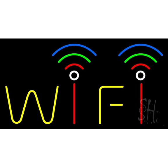 Red Wifi Block 4 LED Neon Sign 13 x 24 - inches, Clear Edge Cut Acrylic Backing, with Dimmer - Bright and Premium built indoor LED Neon Sign for Computer & Electronics store decor.