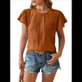 thumbnail image 2 of Blusa Tipo Túnica Holgada Informal Elegante de Verano para Mujer, con Cuello Plisado y Corta Marrón L, 2 of 10