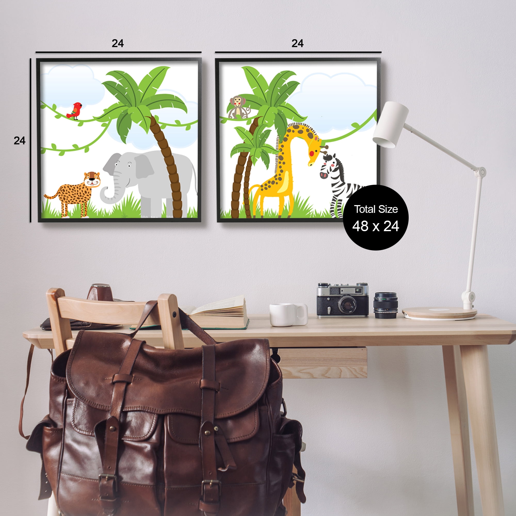 Stupell Industries Jungle Animals Scene Animals & Insects Painting Black Framed Art Print Wall Art, 24 x 24, Set of 2